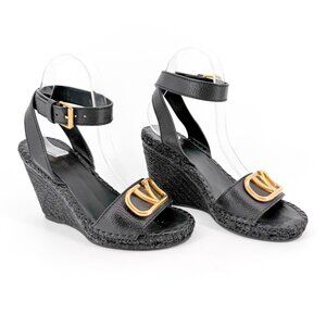 Valentino Garavani VLogo Espadrille Wedge Sandal Heels Black Size 38 US 8